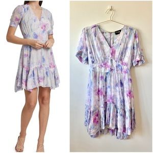 NWT The Kooples Short Sleeve Floral Printed Frill Handkerchief Dress